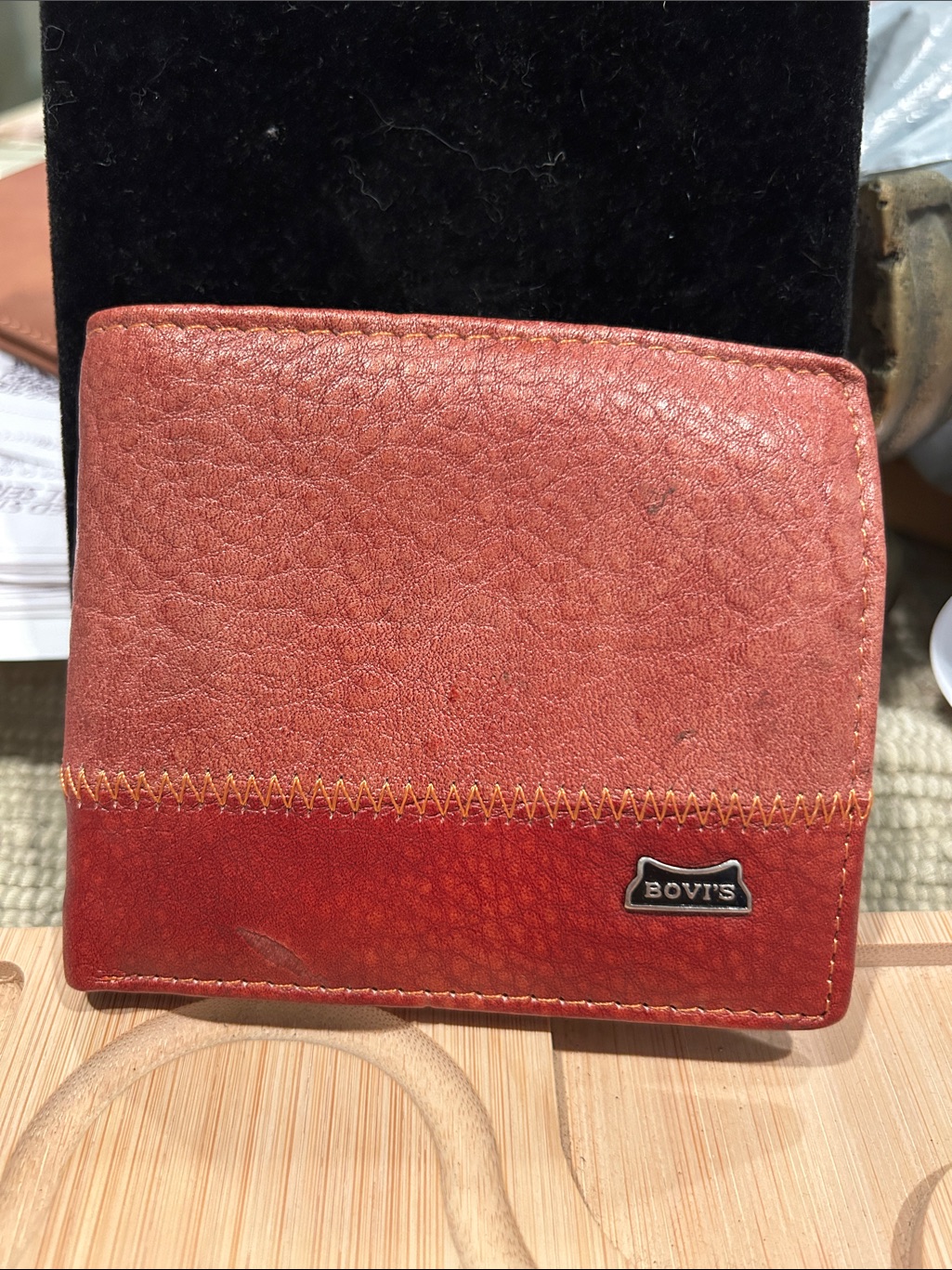 Red Leather Mens Bifold Wallet
